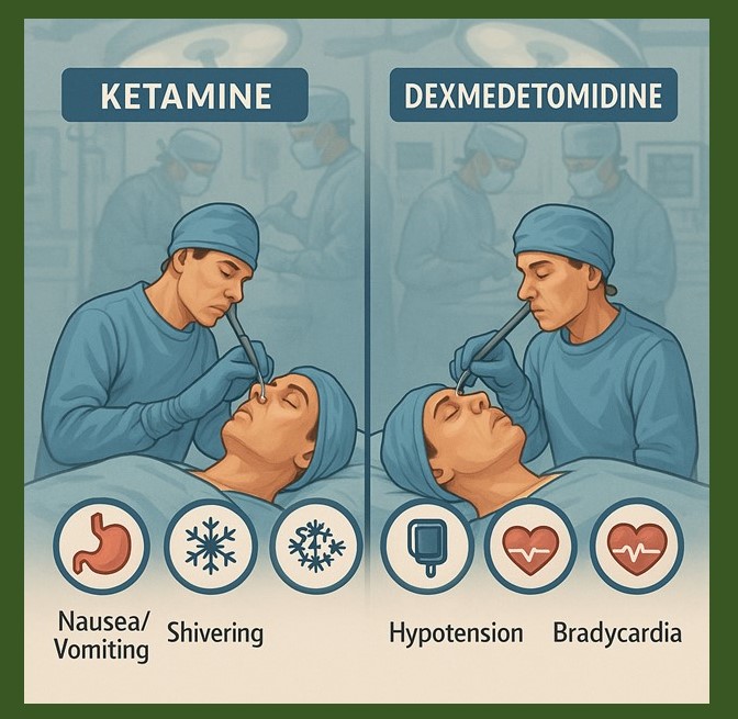 Comparison of the Effects of Ketamine and Dexmedetomidine on the Incidence of Adverse Events (Nausea and Vomiting, Shivering, Hypotension, and Bradycardia) Following Traumatic Nasal Surgeries